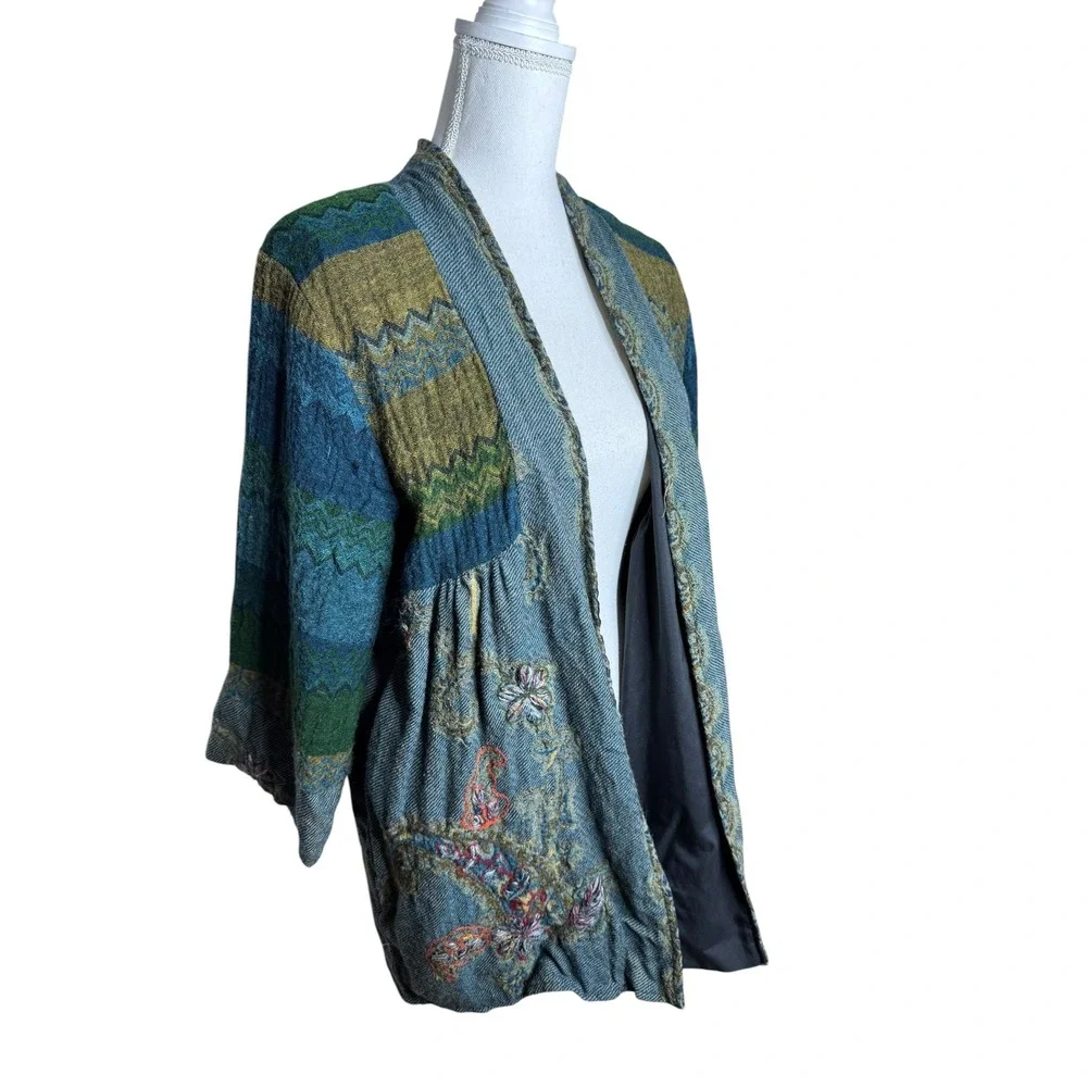 Soft‎ Surroundings Izmir Wool Embroidered Open Front Jacket Paisley Floral XL